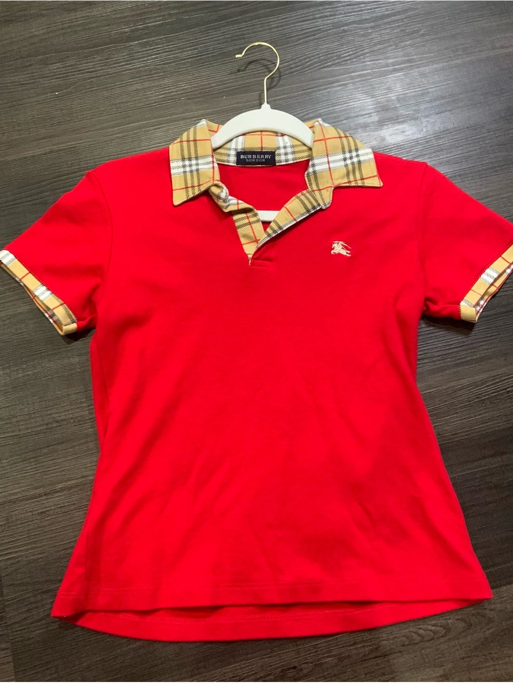 Burberry Red Polo Shirt with Iconic Check Collar
